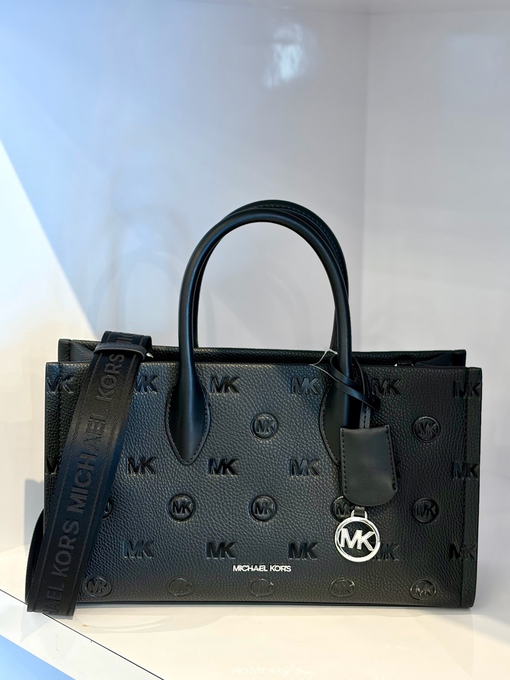 Michael Kors Mirella Medium Logo Debossed Satchel Crossbody Tote Black - Picture 3 of 15